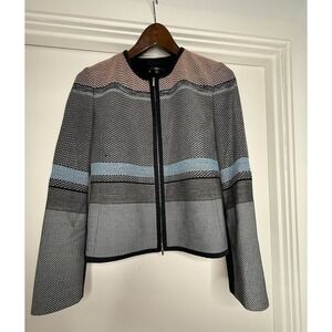 Wom Sz 8 HUGO BOSS Striped Open Crochet Color Blocked City Zip Up Jacket‎ Blazer
